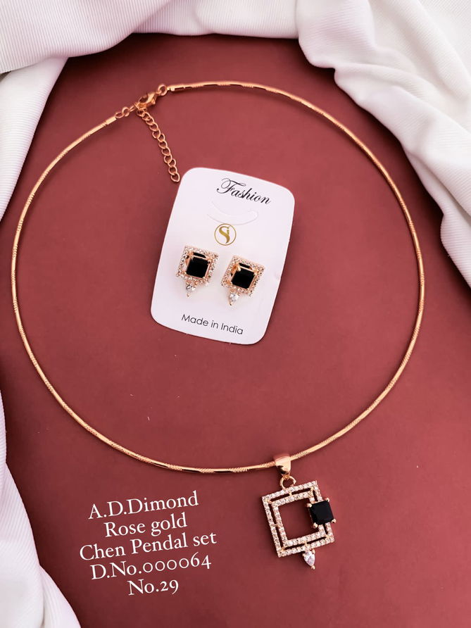 AD Dimaond Designer Rose Gold Silver Chain Pendal Set 2 Wholesalers In Delhi
